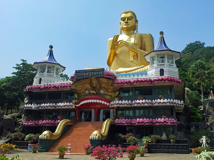 gold buddha statue, building, Dambulla, Cave Temple, Sri Lanka, dambulla,  cave temple, temple, buddha | Piqsels
